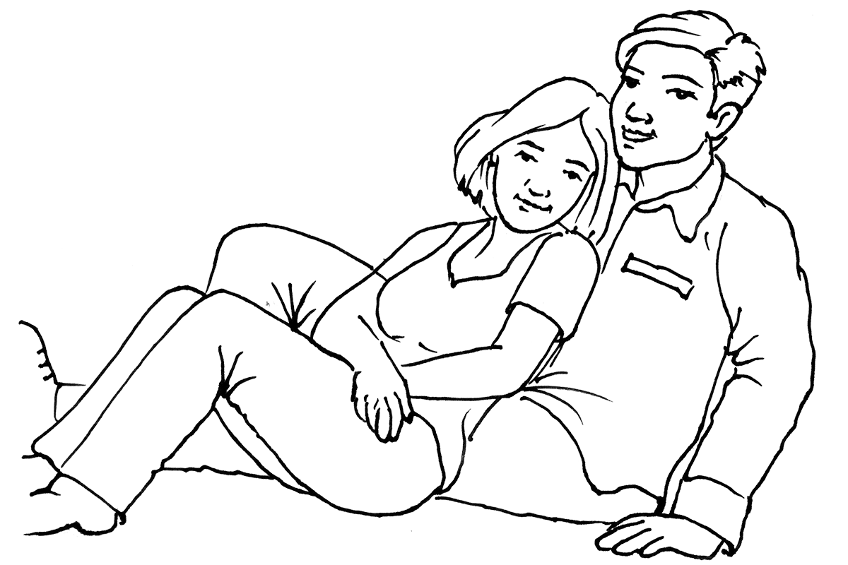 Seated, Leaning against partner